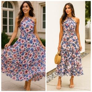 MISA Los Angeles x Revolve Dallin Floral Halter Maxi Dress Small NWT